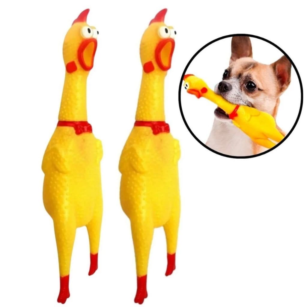 Kit 02 Galinhas Pet Barulho Brinquedo Pet Borracha Frango Sonoro Mordedor Apito Som Cachorro Cães