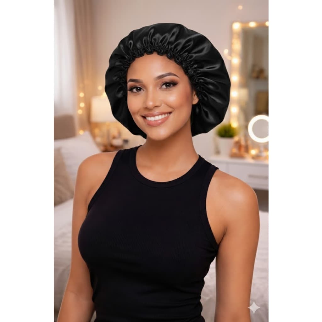 Touca de Cetim Dupla Face com Regulagem + Xuxinha | Anti-Frizz e Proteção dos Cabelos Durante o Sono