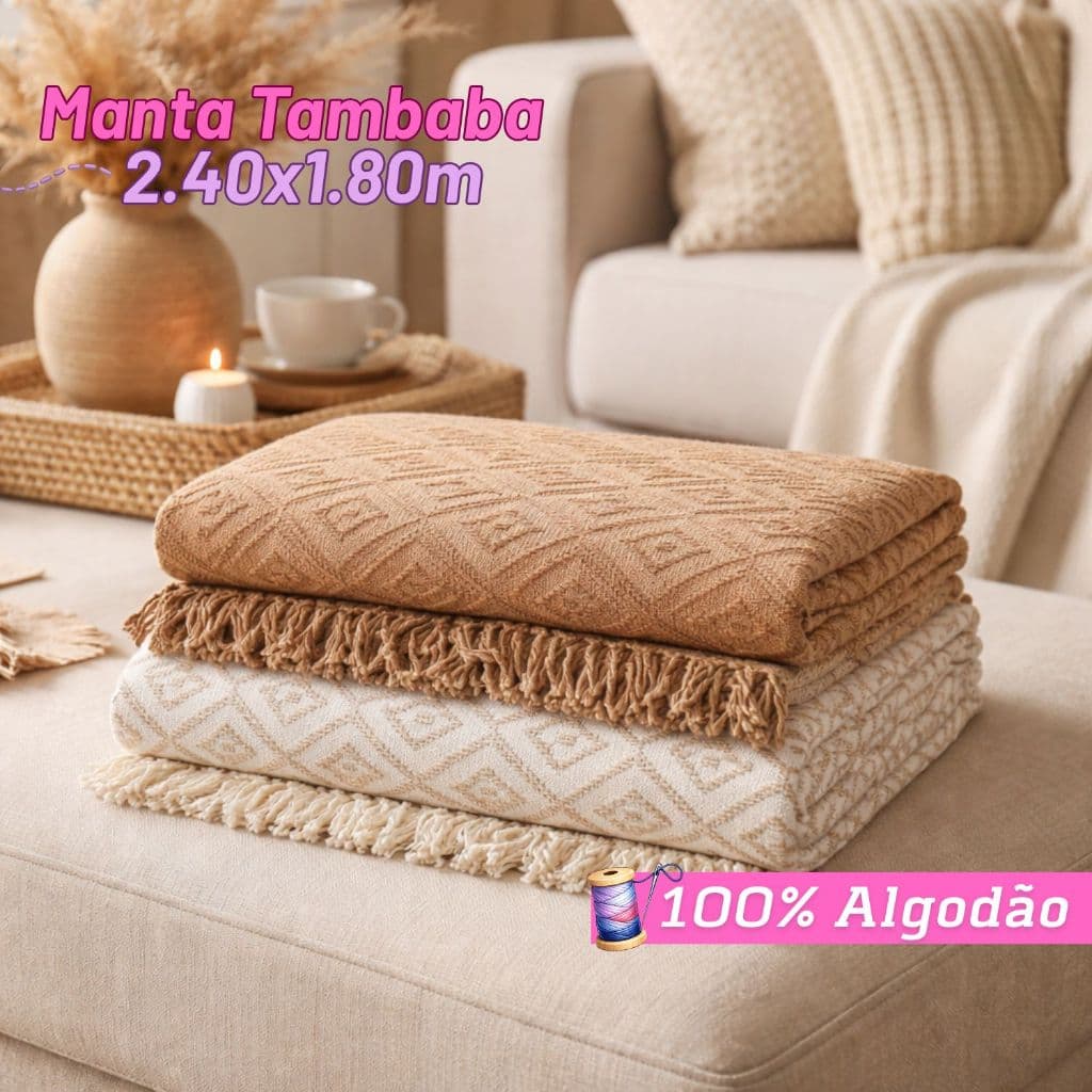 Manta Decorativa Tambaba para Sofá 2.40m x 1,80m 100% Algodão Várias Cores