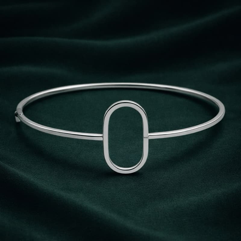 Bracelete Geométrico Liso em Prata 925 Legítima Feminino Moderno