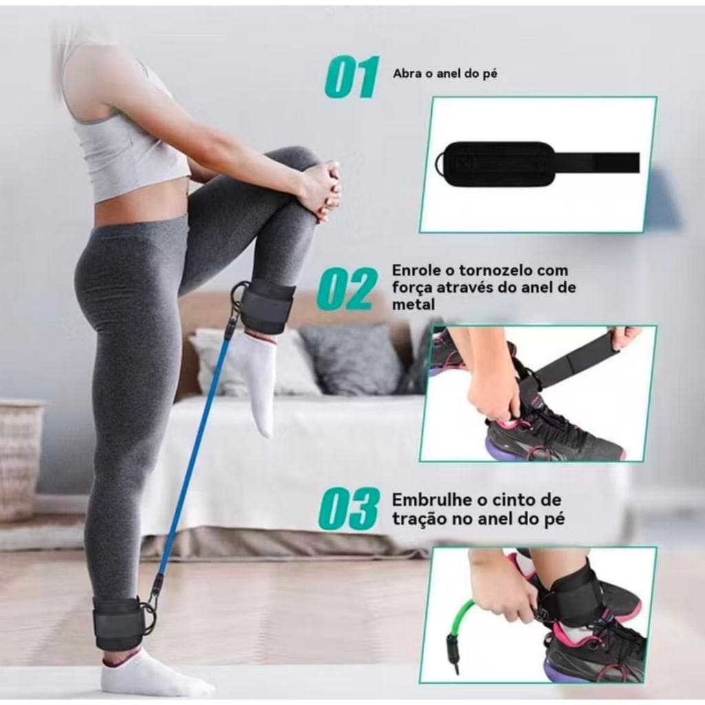 Conjunto de faixas elásticas de resistência para tornozelo, para treino de glúteos e pernas.