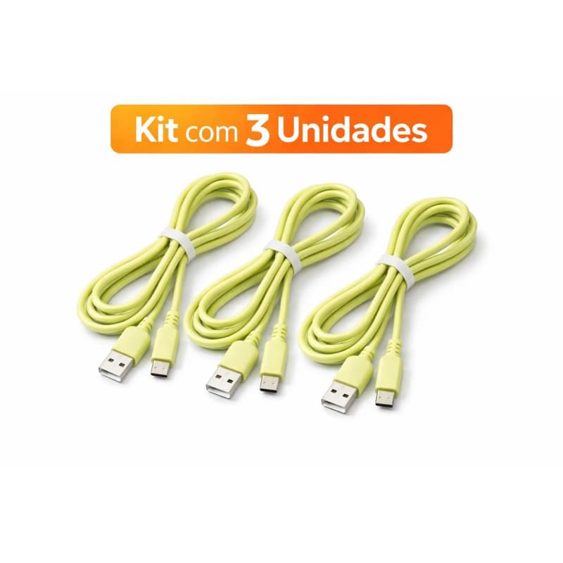Kit 3 Cabo Tipo C Usb  Carregador Rápido 1 Metro Resistente Verde