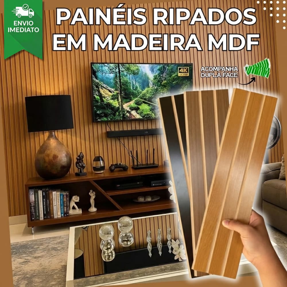 Kit ATÉ 200 Placas Painel Ripado Decorativo MDF 45x11 Premium - KITS DIVERSOS - ENVIO IMEDIATO