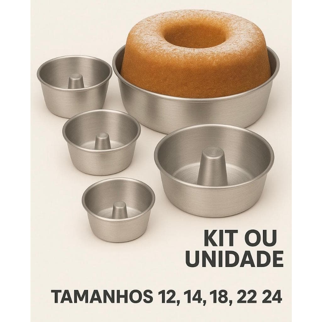 Kit ou Unidade Forma de  Bolo Pudim Alumínio Redonda com Buraco Tamanhos 12 14 18 22 24