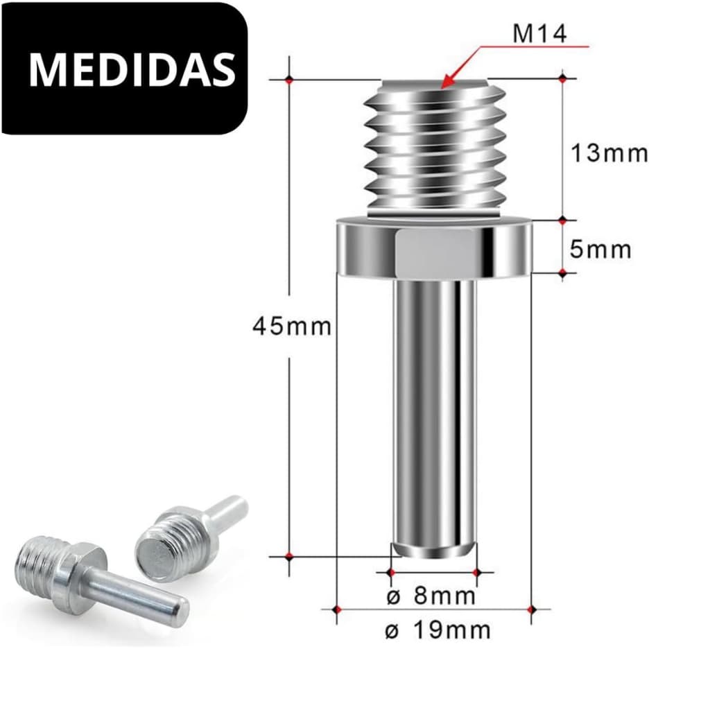 Adaptador M14 x 8mm para Furadeira, Conector com Haste, Manual