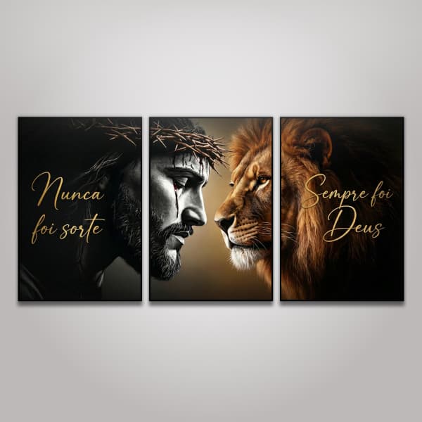 Quadro Decorativo Salmo 23:1 Arte Jesus Cristo Leão Judá Religioso Nunca Foi Sorte Sempre Foi Deus