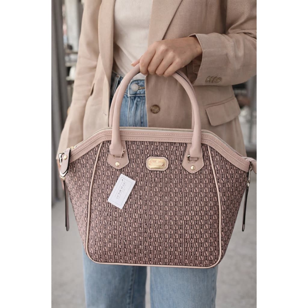 Bolsa Feminina Monograma com Detalhes em Rosa Nude – Sofisticação e Presença em Cada Detalhe