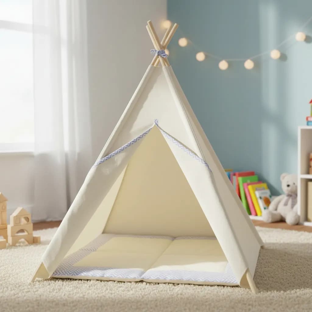 Tenda cabana infantil  festa do pijama+tapete acolchoado chevron cinza claro 135x110x110cm