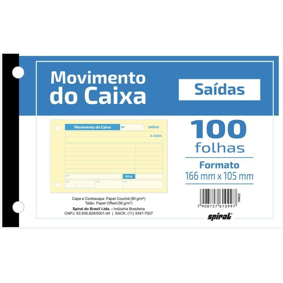 Movimento do Caixa Saída, 100 folhas, 166 mm x 105 mm, Spiral - 1 UN
