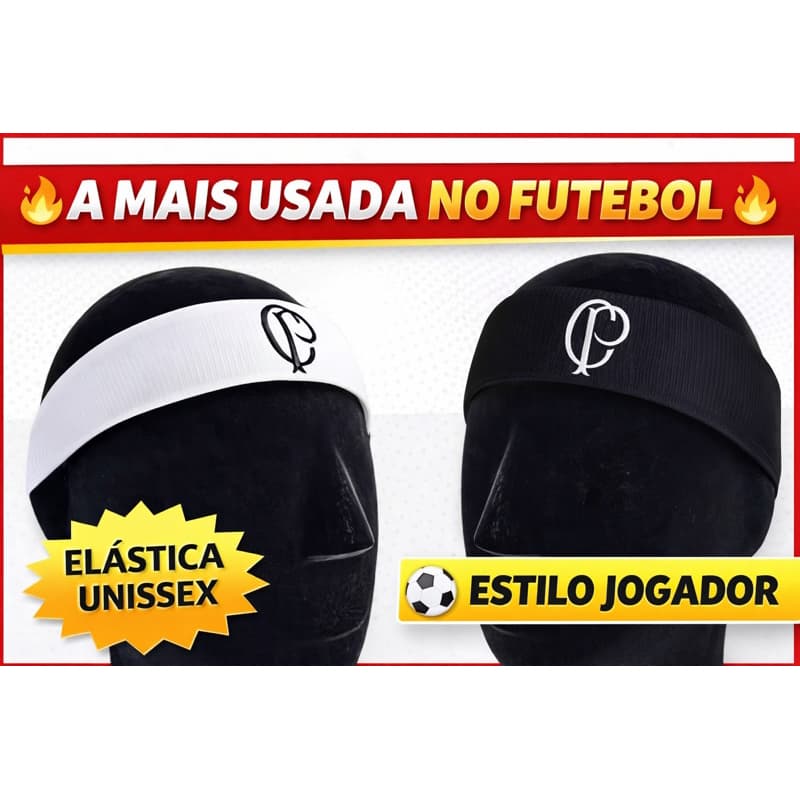 Faixa de Cabeça Corinthians Estilo Memphis Depay Branca/Preta Elástica Unissex Futebol Academia
