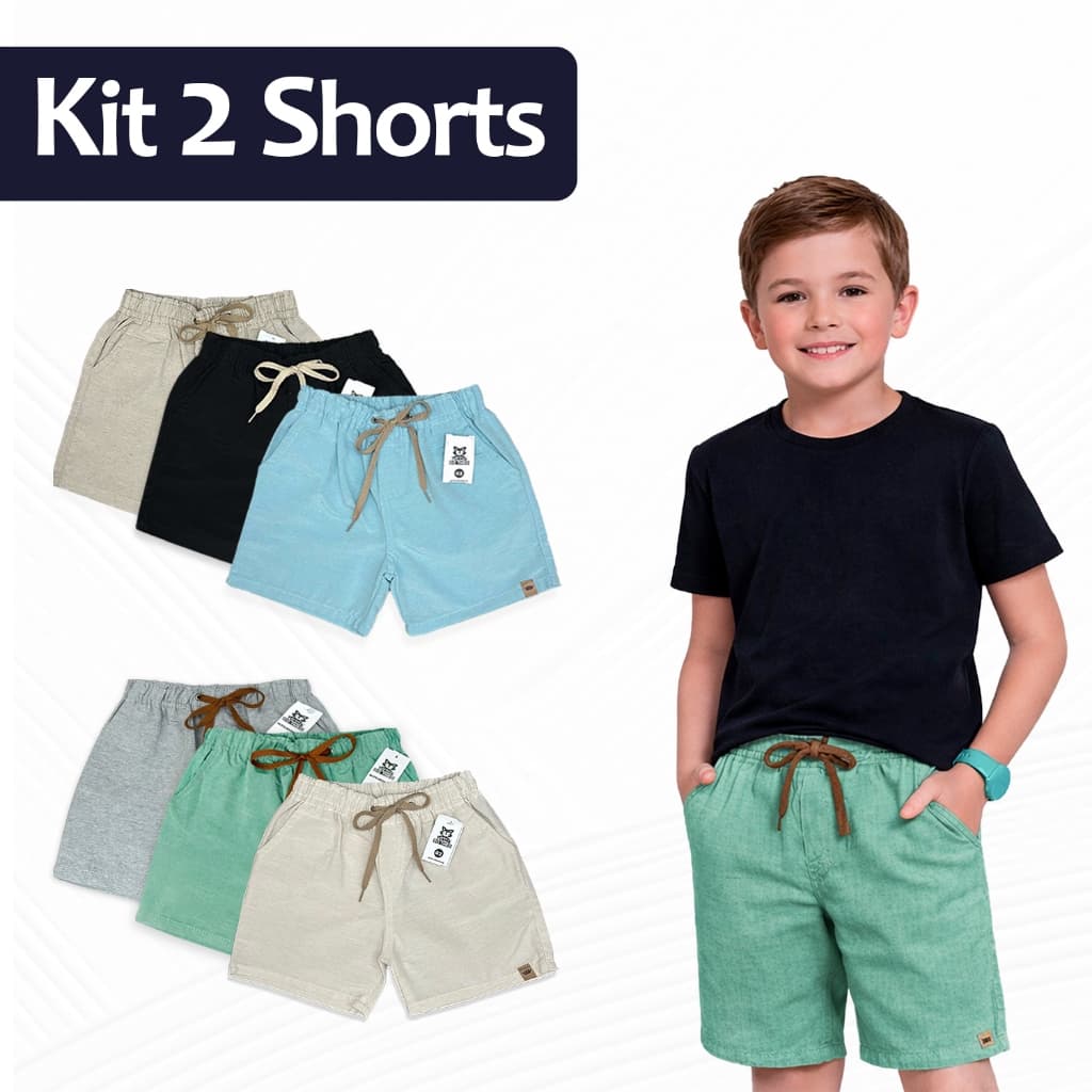 Kit 2 Bermuda Linho Infantil Juvenil Meninos Short Mauricinho Premium 02-16