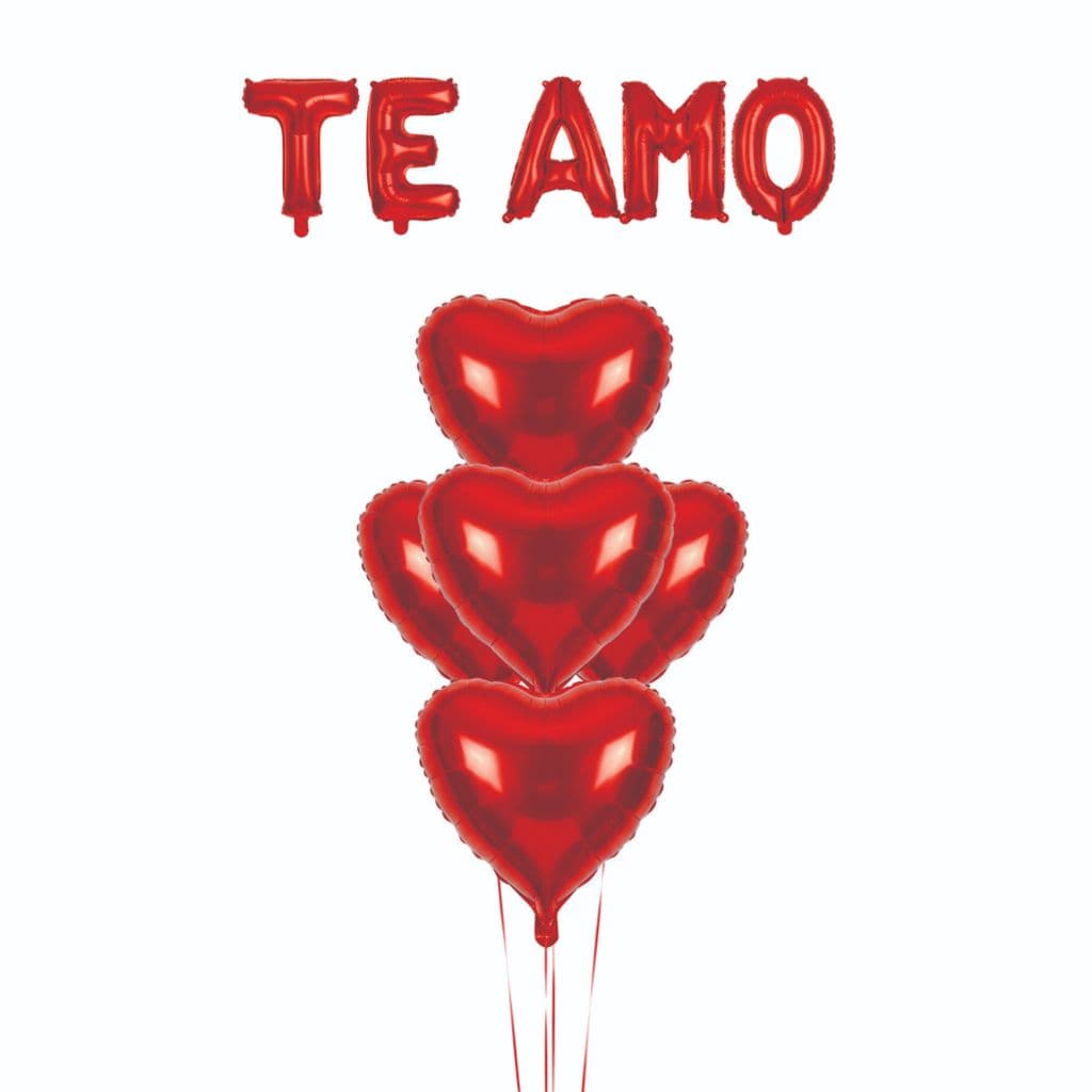 Kit com Balão Metalizado Coração +Te Amo namorados casamento dia das mães