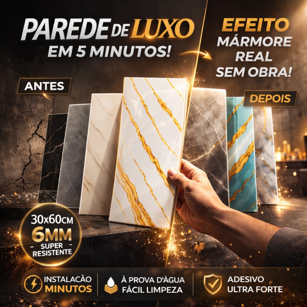 Kit 10/20/30 Placa Mármore 3d Adesiva Porcelanato Parede 30x60cm Revestimento