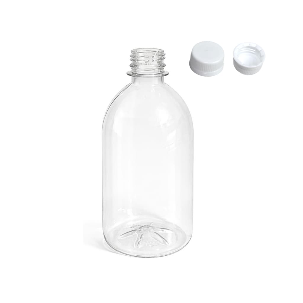 Kit 25 unidades - Garrafa Pet 500ml Baixa Lisa Frasco Cilíndrica Cristal Plástico Suco Com Tampa Lacre Branco