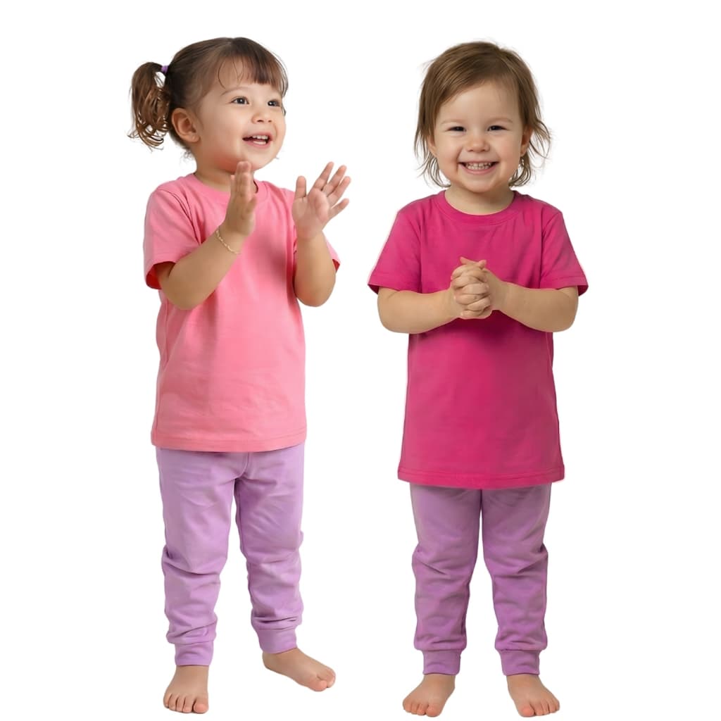 Combo 2x Conjunto Boo Fantasia Camiseta e Calça Rosa e Lilás em Algodão