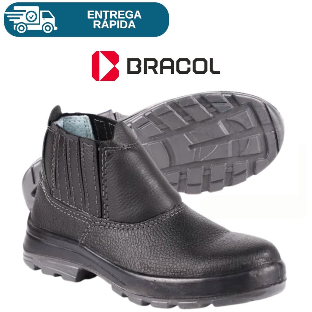 Botina Segurança Couro Bracol CA48413 Elástico Bidensidade Construção Conforto Trabalho Bico PVC
