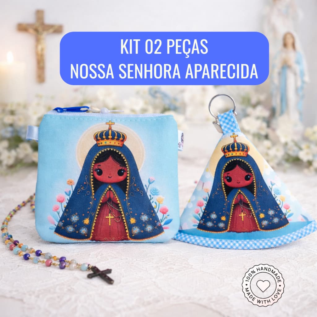 Kit 2 PEÇAS Porta Moedas/absorvente + Porta Terço Nossa Senhora Aparecida, Presente Religioso Feminino maezinha