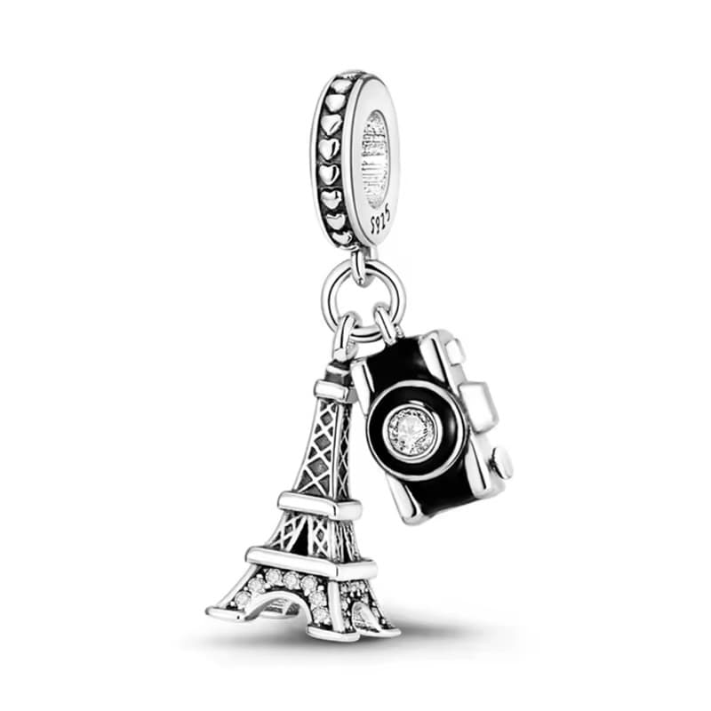 Berloque Duplo Paris Torre Eiffel Prata Pura 925 Legítima Garantia Joias Luxo Pingente Charm Delicado