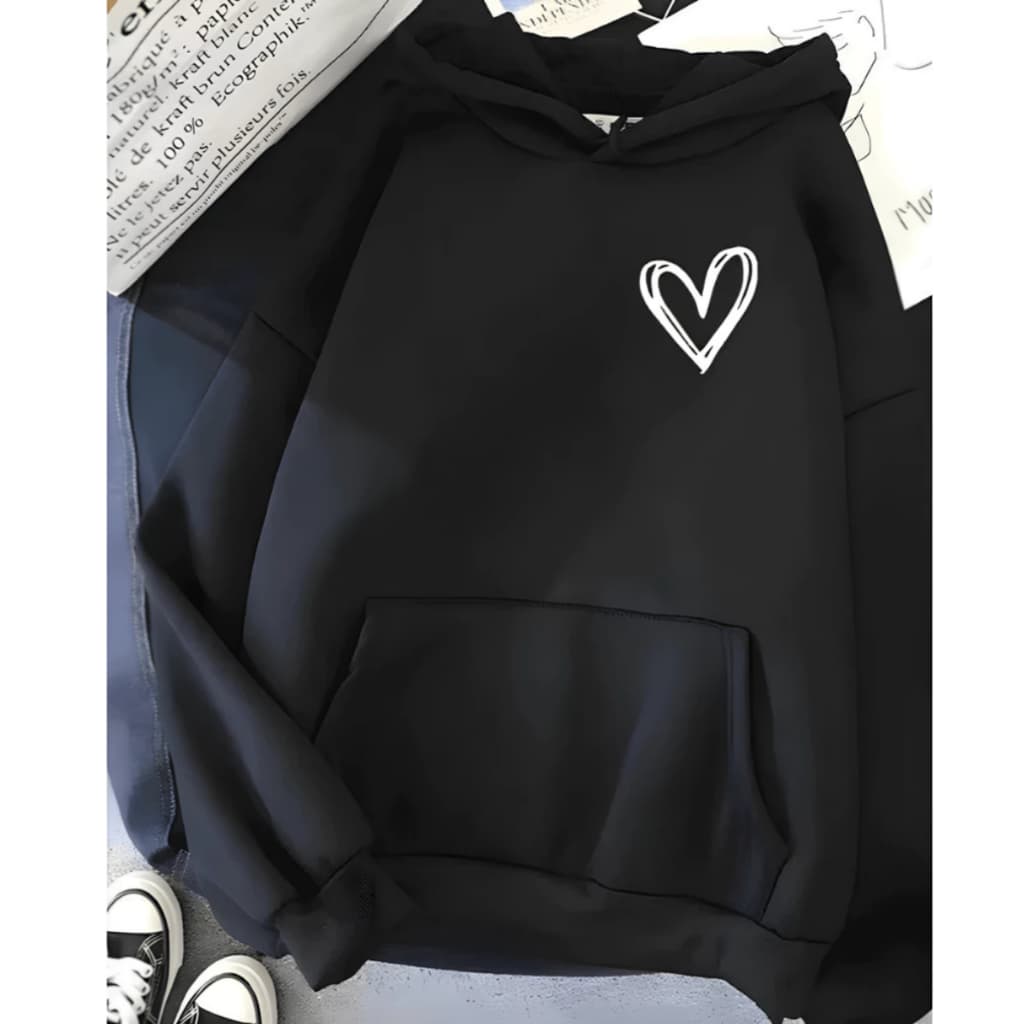 Blusa De Frio Moletom Feminina Coração  Moletom Feminino Bolso Canguru Com Capuz Flanelado