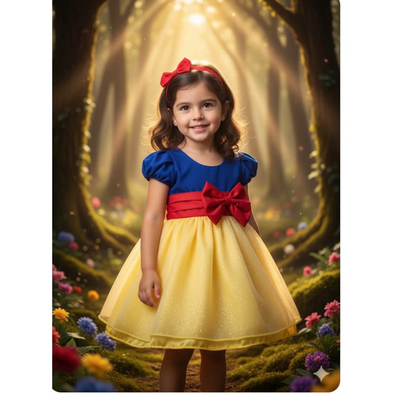 Vestido Infantil Branca de Neve Super Luxo Saia com Gliter + Laço ENVIO RÁPIDO 1.2.3.4