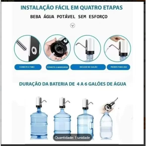 KIT Bomba elétrica universal recarregável USB para garrafas de água de galão Bomba elétricade galão