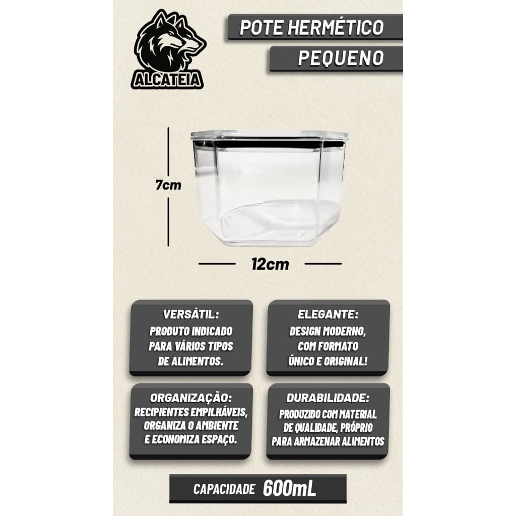 4 Potes Hermeticos Pequenos Modelo Sextavado