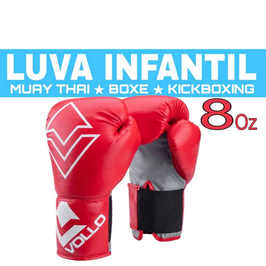 LUVA VOLLO MUAY THAI, KICKBOXING, BOXE INFANTIL JUVENIL BATE SACO Super Resistente e Reforçada