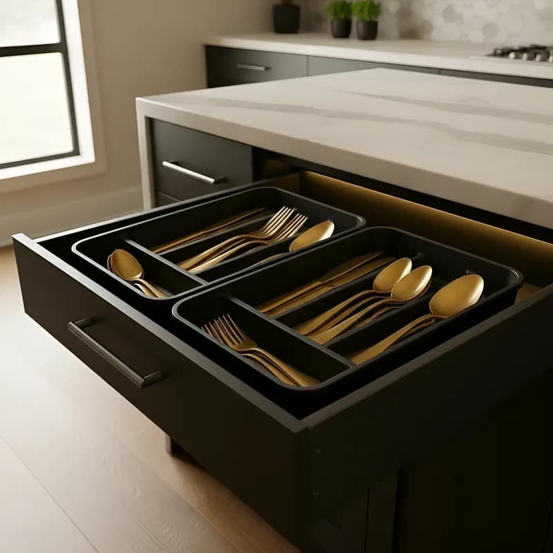 Kit 2 Porta Talher Plástico Midi Separador Organizador de Gaveta Resistente 4 Divisórias de Cozinha