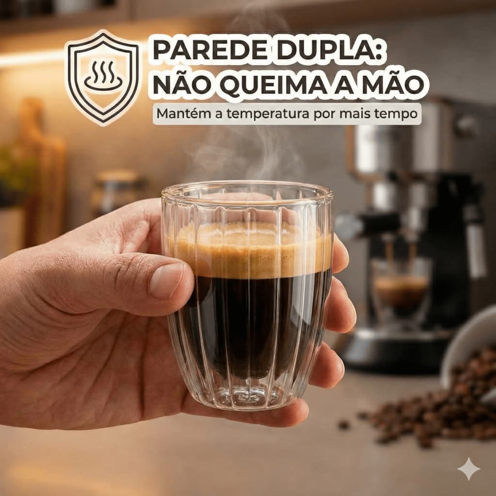 Jogo 2 Copos Café Borossilicato Parede Dupla 90ml