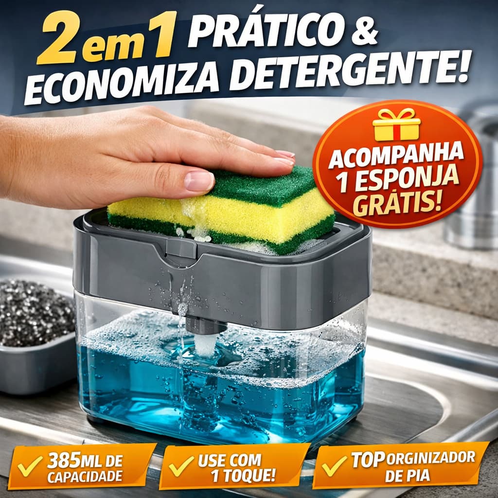 Dispenser de Detergente e Sabão Líquido com Esponja Porta Sabão Líquido