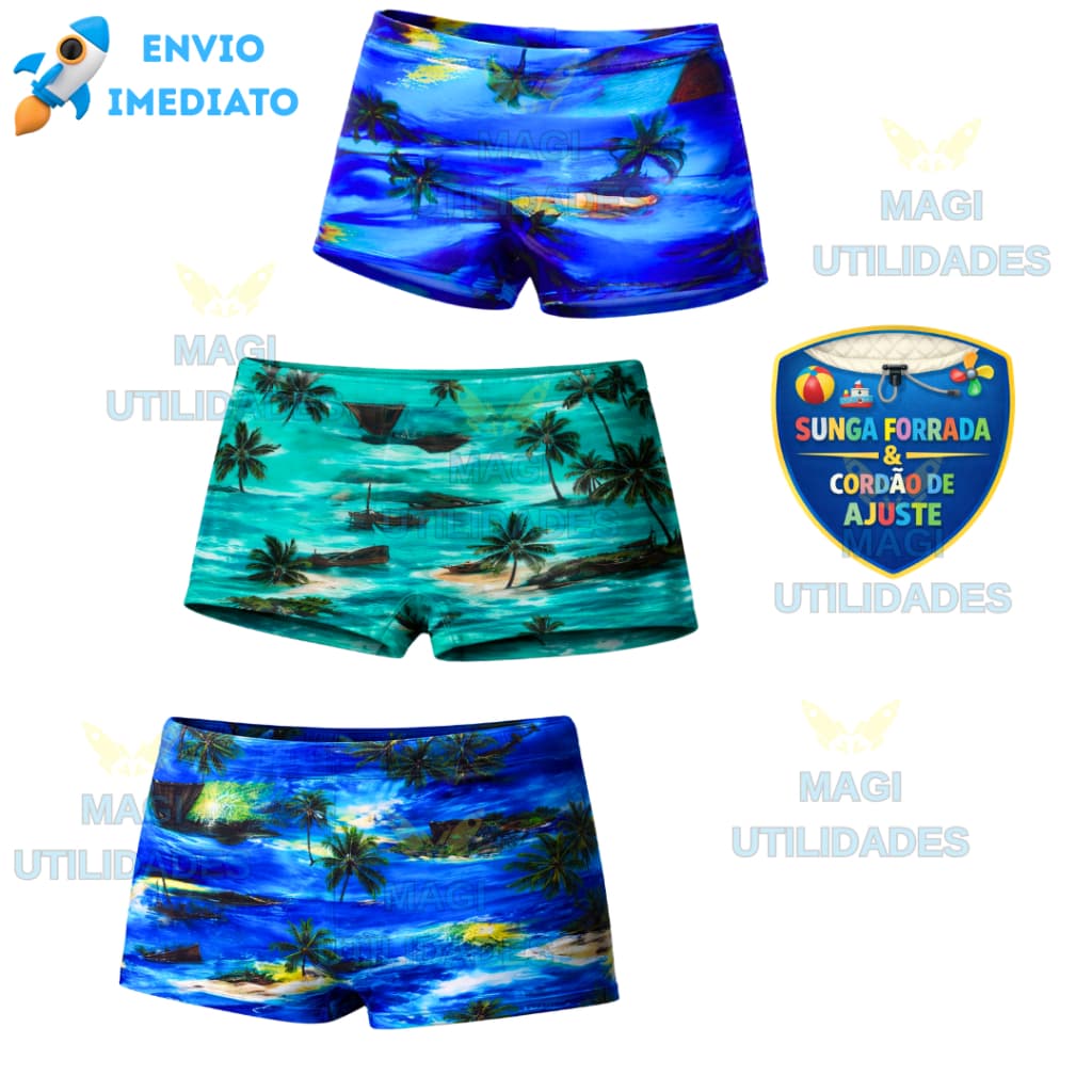 Sunga Juvenil Masculina com Proteção Uv e Cordão de Regulagem 8 a 16 Anos Modo Praia Piscina