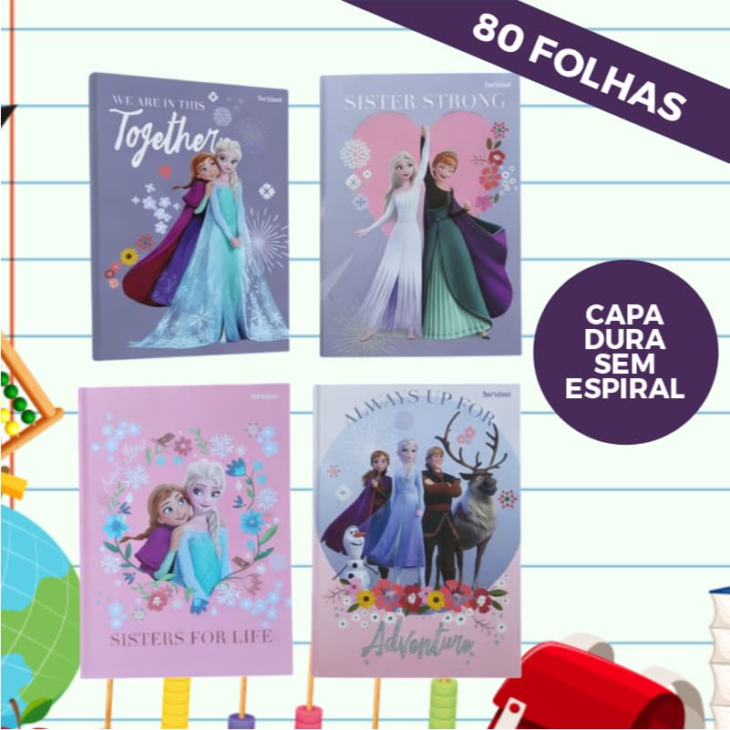 Caderno Universitário 1 Matéria Disney Frozen StarSchool Capa Dura 80 Folhas Jandaia Escolar Menina
