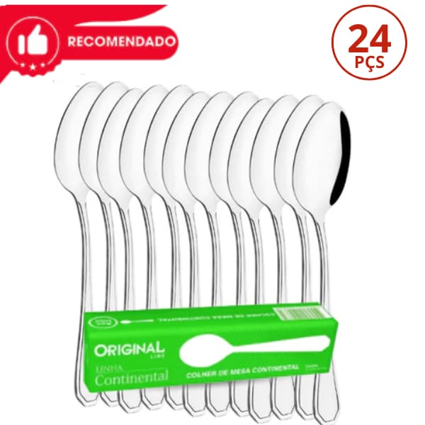 Kit 24 Colheres de Mesa em Aço Inox Premium Continental Buffet Restaurante Lanchonete Bar Casa Nova