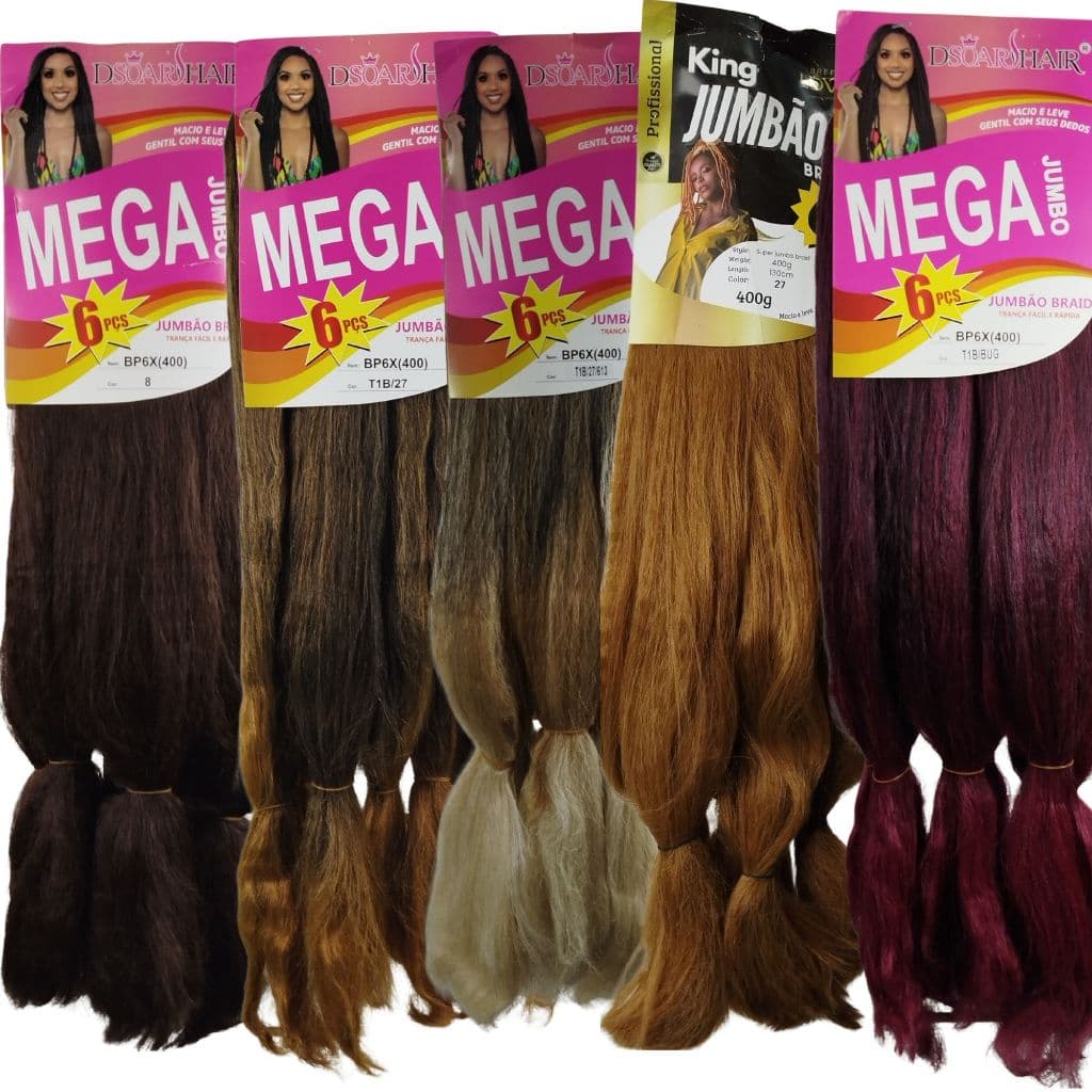 Kit 10 Unidades Jumbo Para Trança Fibra Orgânica Cabelo Sintético Box Braids Atacado Cores e Marcas Variadas