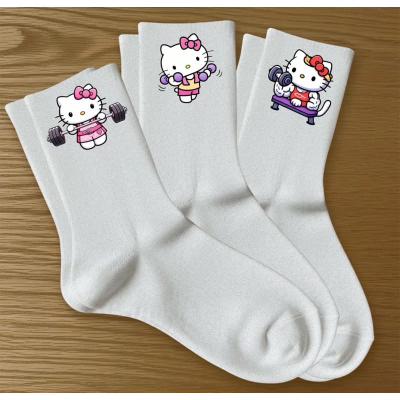 kit 3 Pares De Meias Esportivas Brancas Hello Kity Academia Algodão