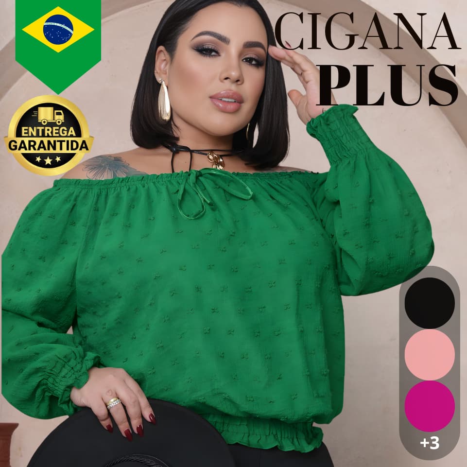 Blusa Ciganinha Ombro a Ombro Plus Size Casual Manga Longa - Tecido Zero Trasnparencia Duna Premium