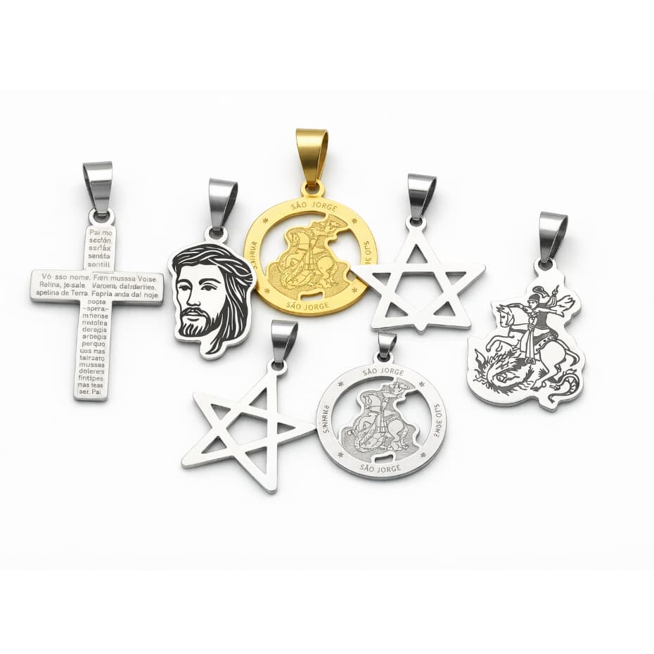 Pingente Religioso Aço Inoxidável Cruz / São Jorge /  Masculino Feminino Antialérgico