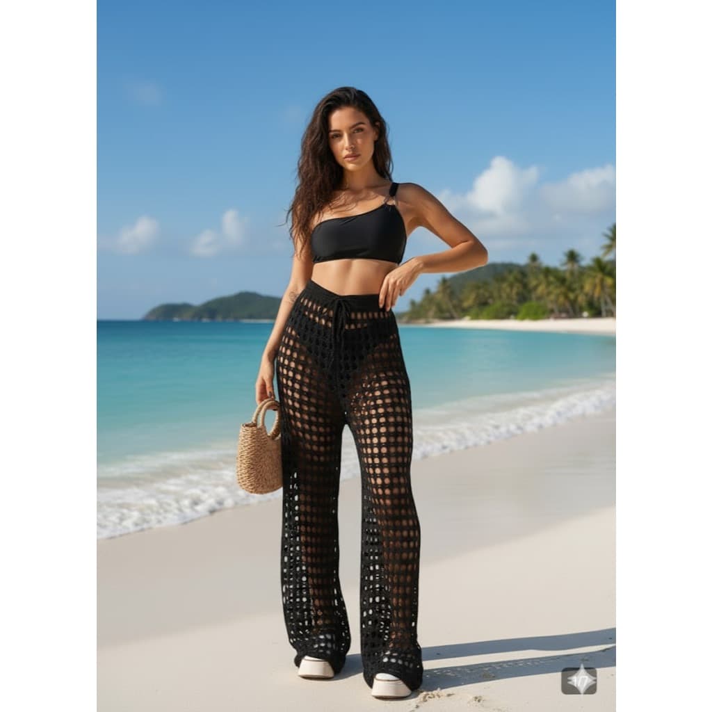 conjunto biquíni feminino com saída de praia calça tricô conjunto biquini com calça trico feminino conjunto moda praia f
