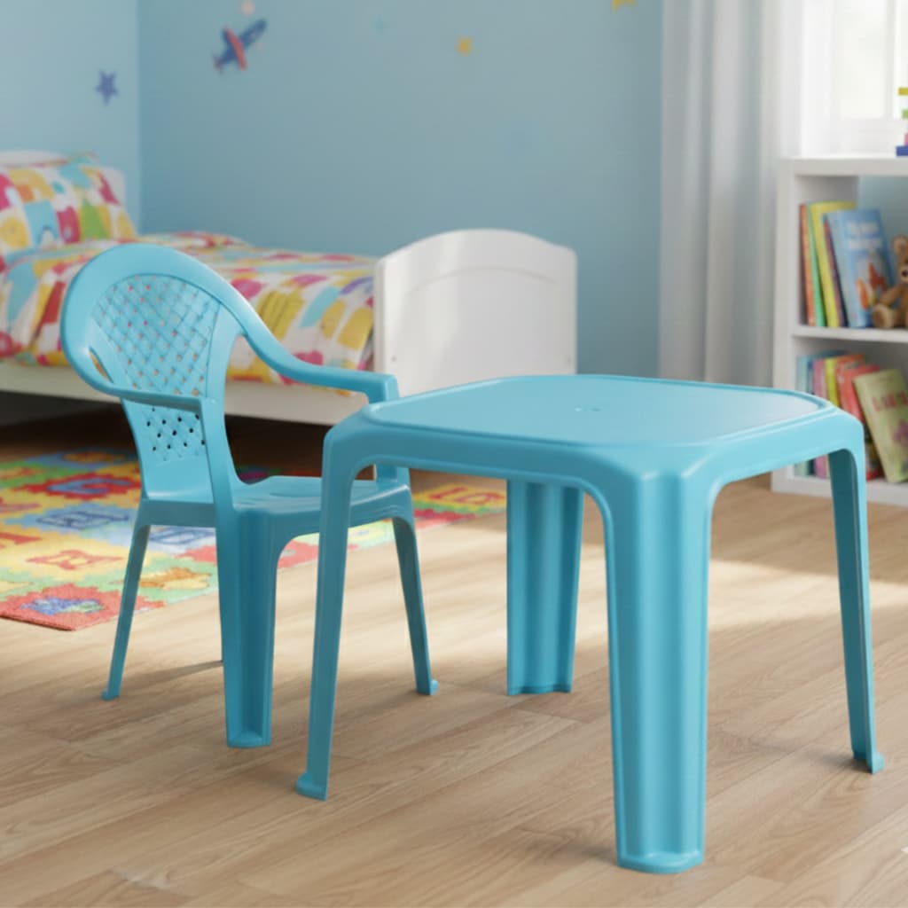 Mesinha Infantil Azul +1 Cadeira Poltroninha Kids