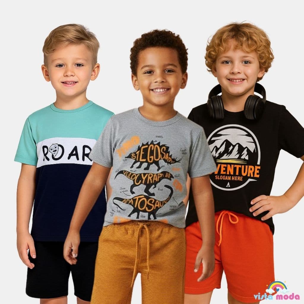 Kit 6 Peças de Roupas Infantil Menino 3 Camisetas + 3 Bermudas - Kit com 3 Conjuntos Infantil Verão Menino Bebê Sortido