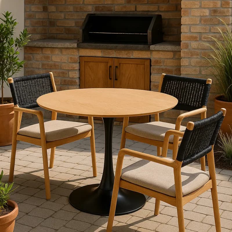 Mesa Redonda Tulipa 80cm com Base em Aço e Tampo em Laca Design Moderno | Mesa de Jantar Trevalla