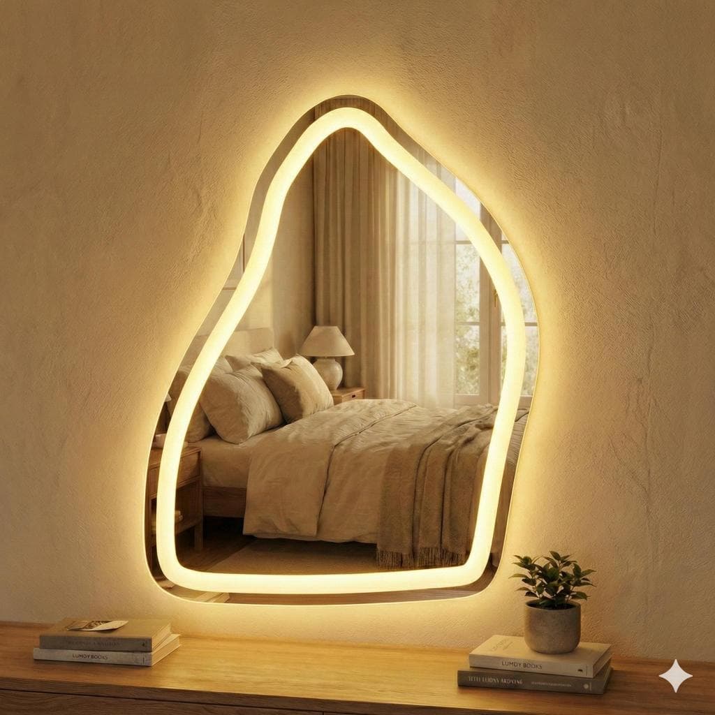 Espelho Organico Jateado Decorativo Iluminado com Led 3 tons e Sensor Touch