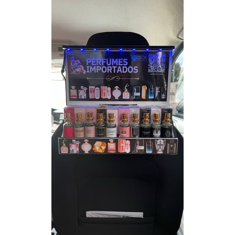 Lojinha com 20 perfumes para Uber 99 expositor de doces perfumes maquiagens loja de carro organizador