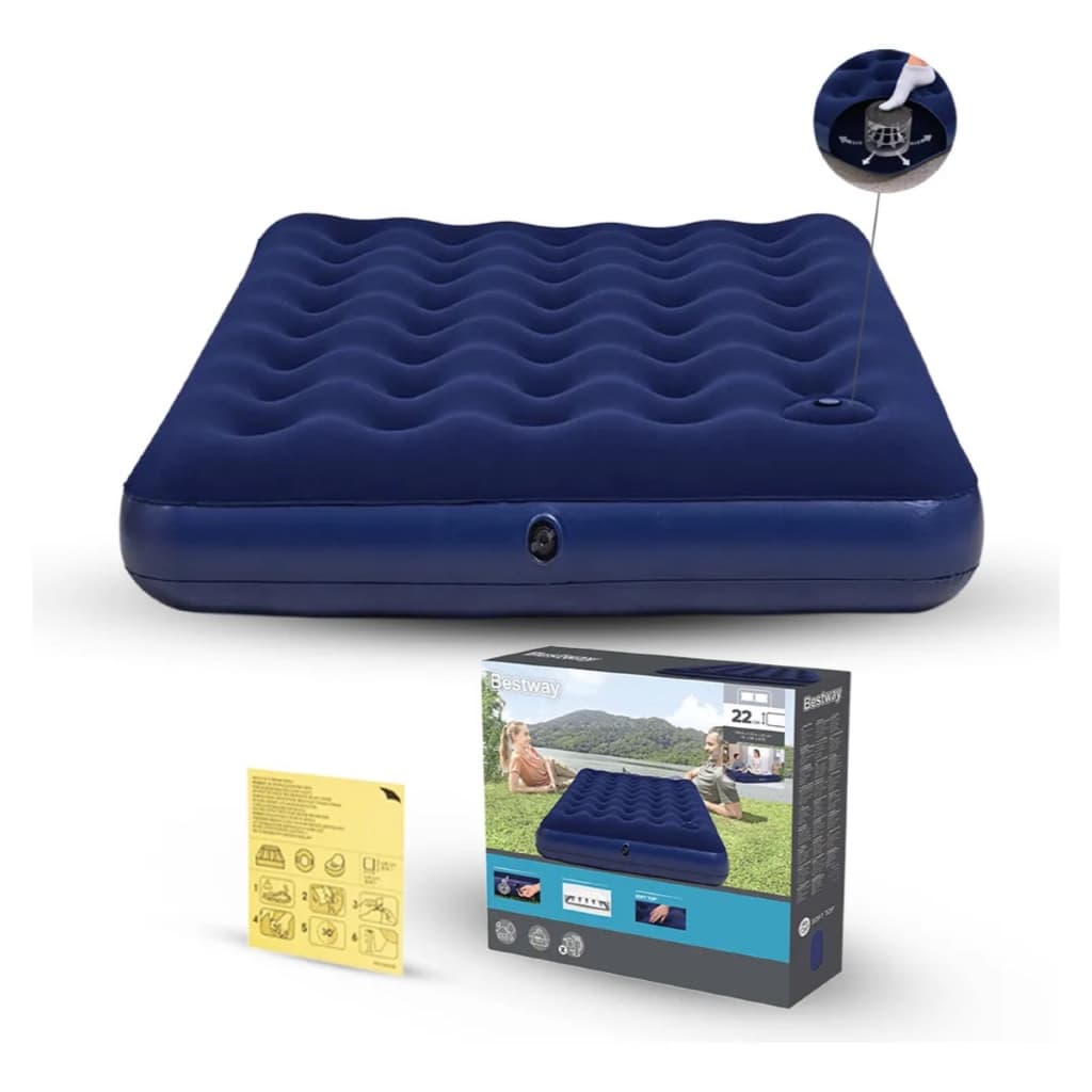 Colchão  Inflável Casal Bestway Com Inflador Acoplado Camping Azul 300 kg