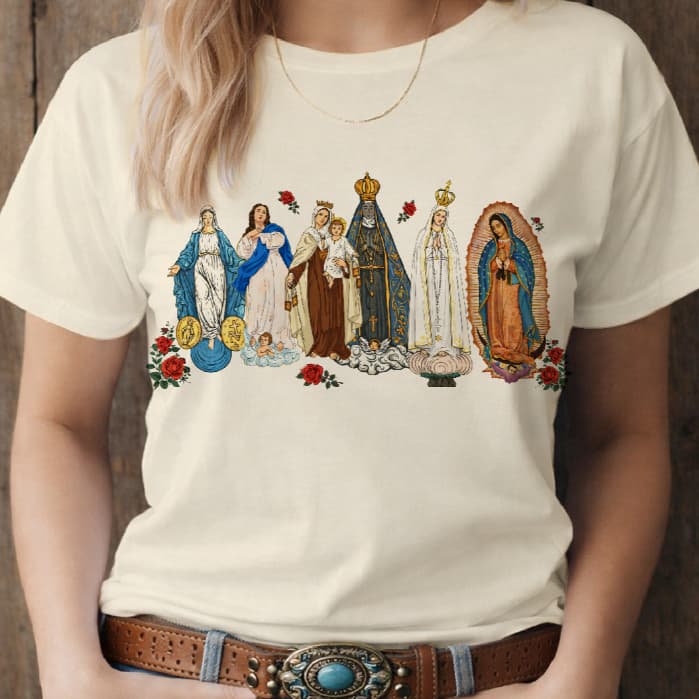 blusa t shirt SANTAS NOVA SANTA VIRGEM MARIA, ESTAMPA CATÓLICA CRISTÃ GOSPEL RELIGIOSA PLUS SIZE