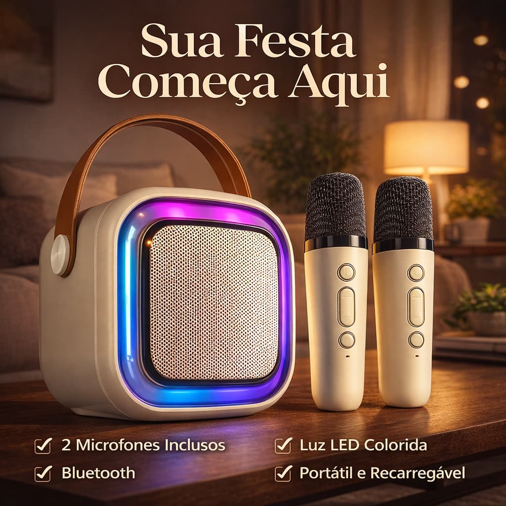 Caixinha de Som Karaokê com 2 Microfone Bluetooth Infantil