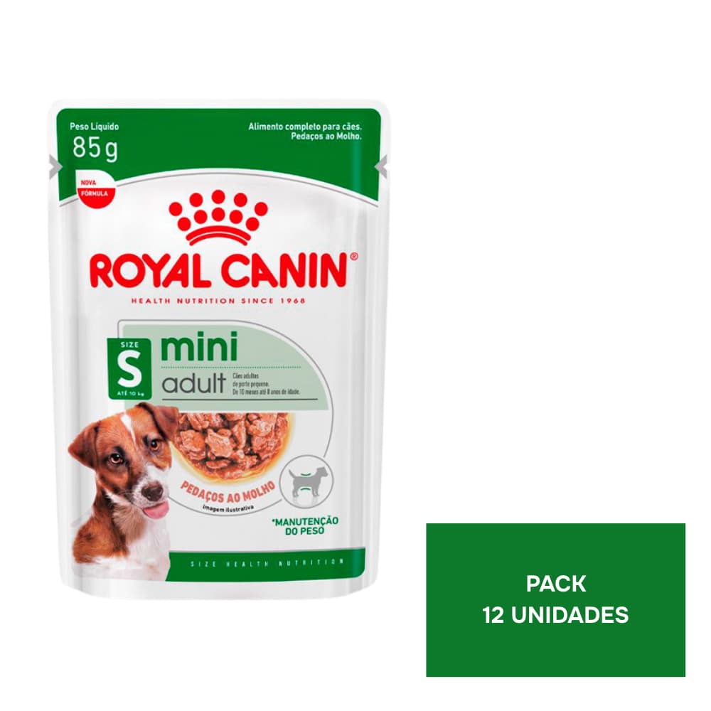 Pack Ração Úmida Royal Canin Sachê Mini Adult para Cães Adultos de Porte Pequeno com 12 sachês 85g