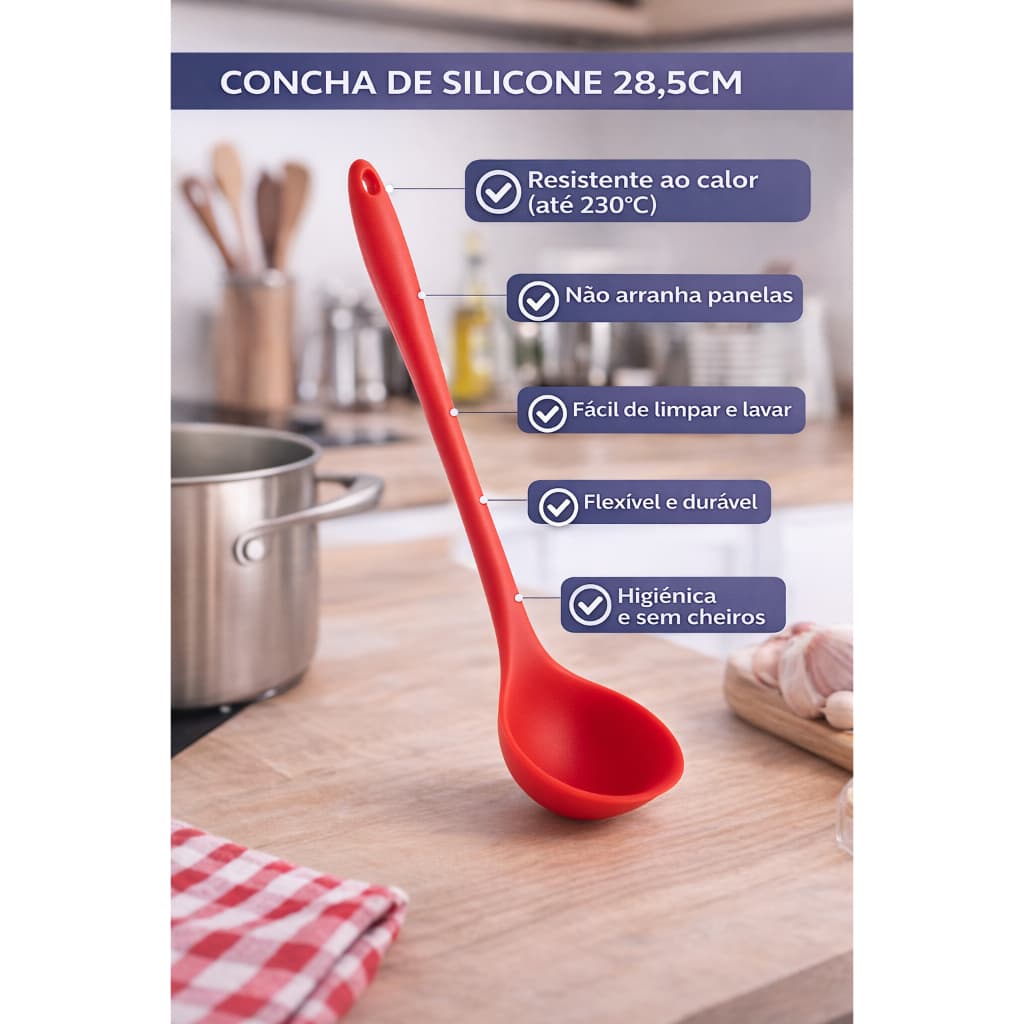 Concha de Silicone 28,5cm Resistente ao Calor até 230°C – Não Arranha Panelas | Livre de BPA