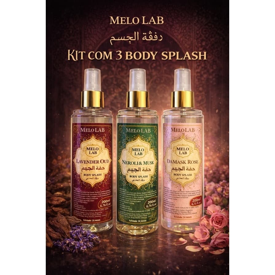 KIT COM 3 UNIDADES DE BODY SPLASH ARABE MELO LAB 200ML CADA  - UNISEXX.