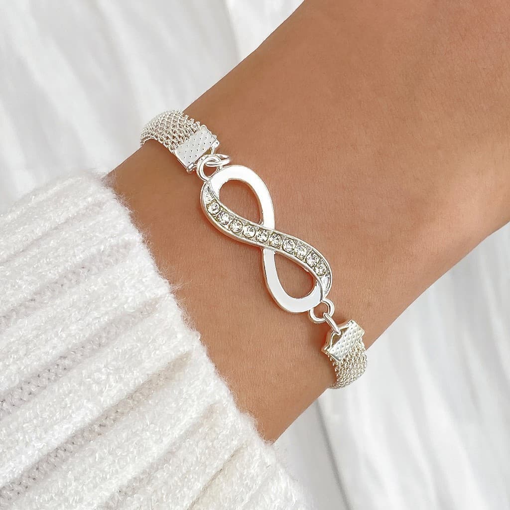 Bracelete Feminino pulseira Infinito Com Cristais Luxo Prata ou Dourado